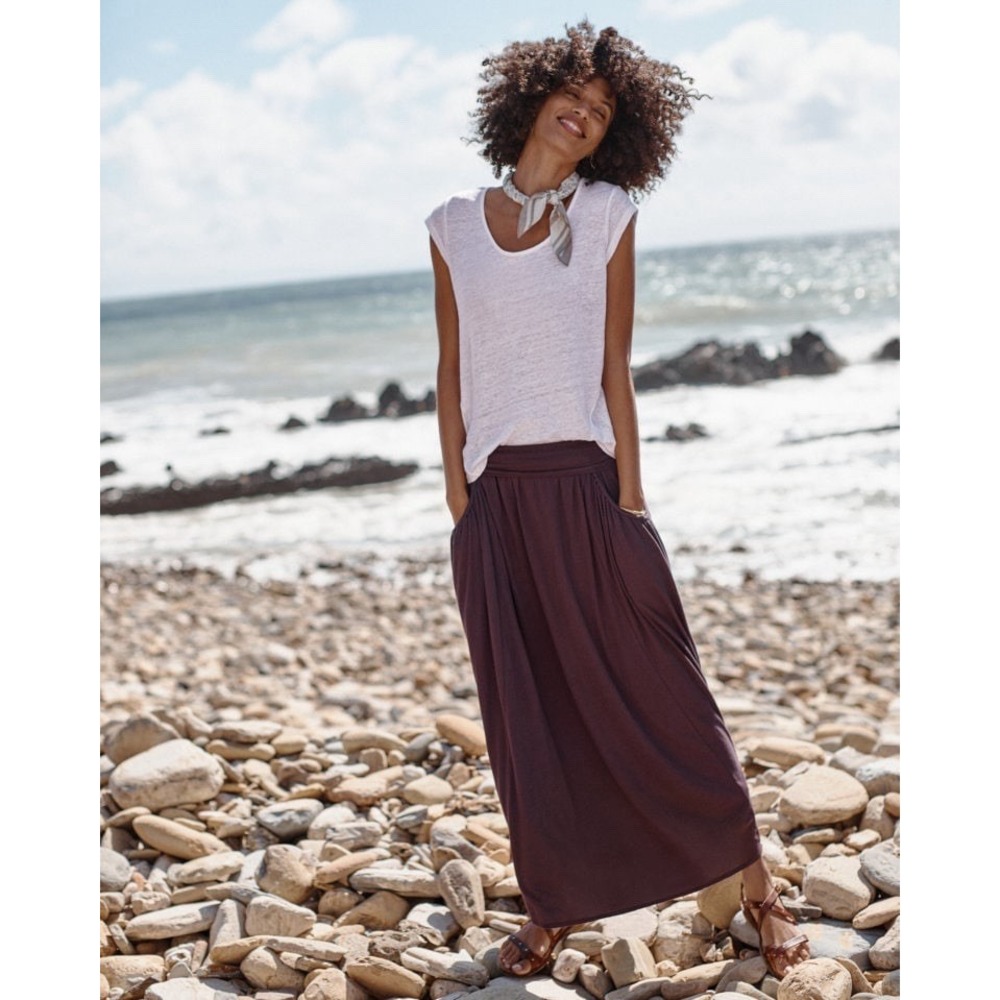 Garnet Hill Favorite Maxi Skirt Knit Date Maroon Red Size PS Petite Cotton Modal